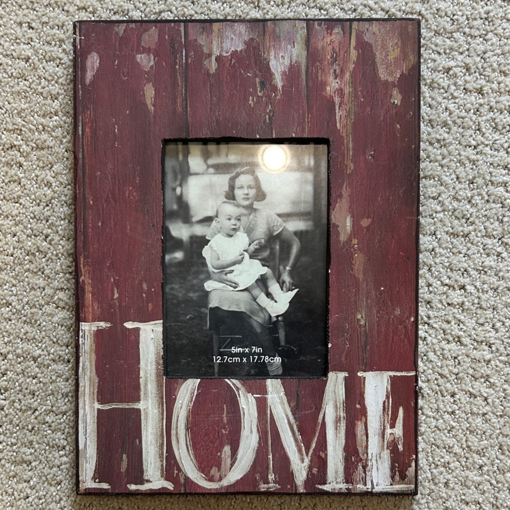 Creative Co-Op Distressed Red and White "HOME" Picture Frame